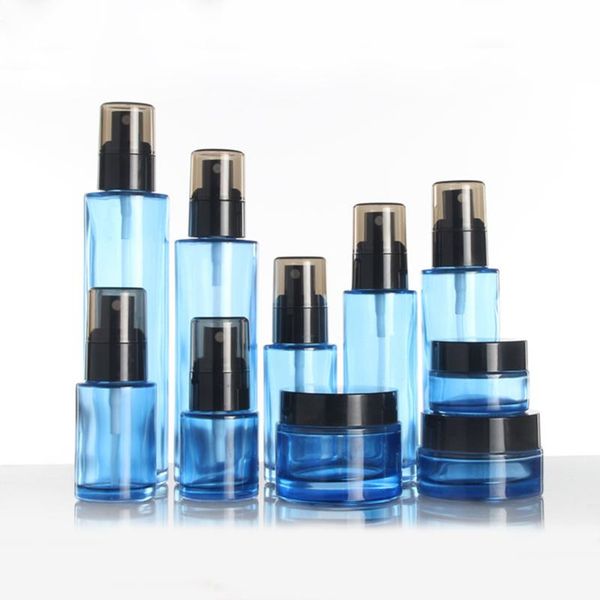

blue 100ml spray bottle empty, black lotion pump container wholesale