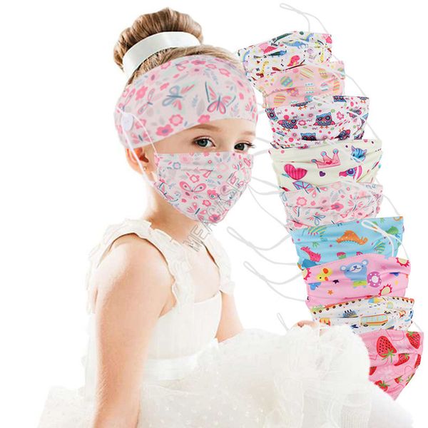 

kids cartoon face mask with wide hair band headband hairwraps 2 piece set button hairbands facemasks holder cute children masks stocks d9206, Yellow