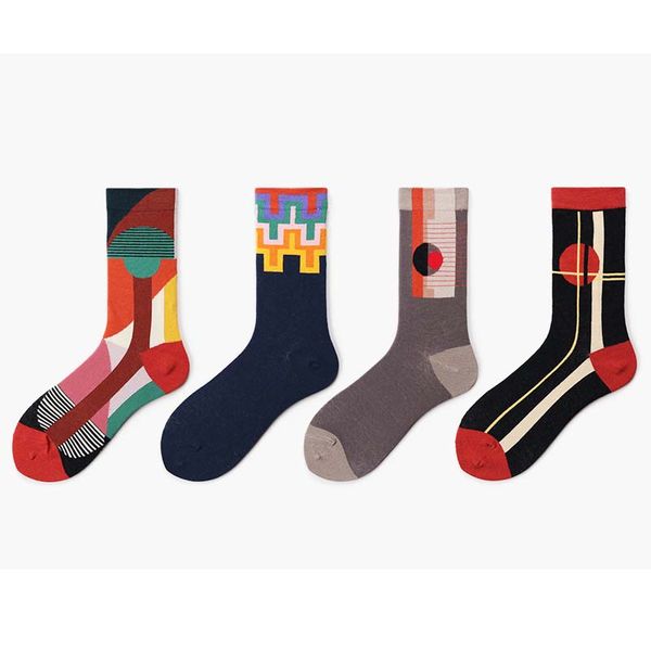 

harajuku happy funny socks men personality trend socks street creative geometry graphics combed cotton quality colorful, Black