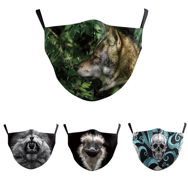 

new fashion halloween hero animal lion wolf skull print breathable protective adjustable ear band dustproof and haze mask