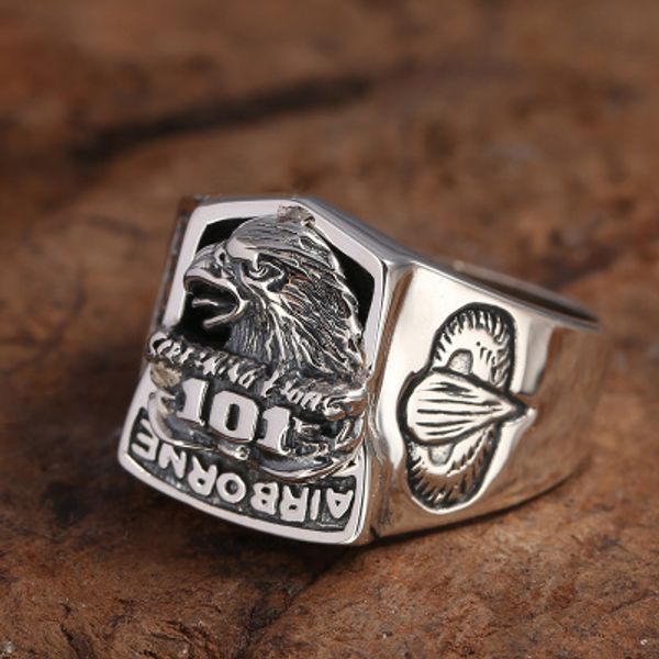 

925 sterling silver fashion jewelry punk rock vintage eagle letter ring gift
