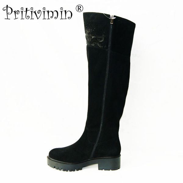 

boots pritivimin fn75 2021 women winter warm real wool fur lined shoes ladies genuine leather over the knee high factory direct, Black