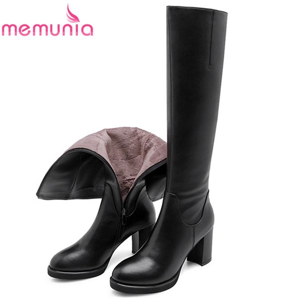 

memunia 2020 knee high boots women round toe warm zip autumn winter boots fashion high heels platform shoes ladies, Black