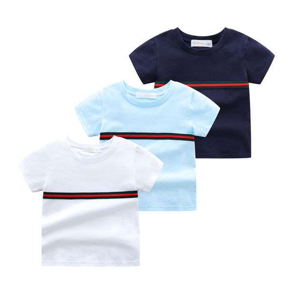 

boys round neck t-shirt girls short-sleeved cotton sweat-absorbent children's shirt summer fashion all-match solid color parent-child b, Blue
