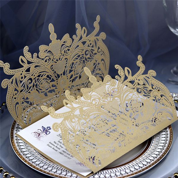 

10pcs/set glitter paper laser cut wedding invitation card personalized wedding decoration floral baptism party greeting card
