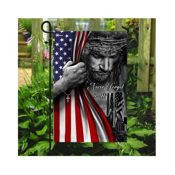 Jesus Christian Never Forget 911 Gartenflaggen, hochwertiger Stoff aus 100 % Polyester