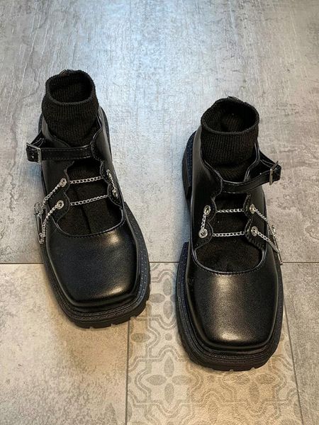 

кожаные ботинки женщины 2020 новый неглубоко рта ретро толстый каблук не скользят моды повседневной обуви, Black