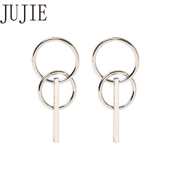 

stud jujie fashion korean round earrings for women 2021 elegant simple matel earring geometric jewelry drop, Golden;silver