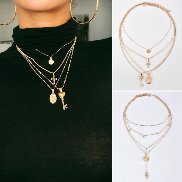 

women lady necklace chain pendant multi-layer simple jewelry gifts decoration d88, Silver