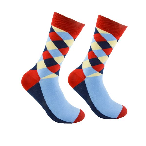 

rockbottom size 41-47 men's socks british style plaid calcetines gradient color brand long cotton for happy men socks, Black