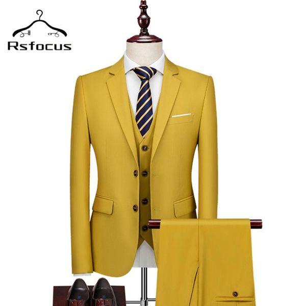 

rsfocus dark yellow men suit 3pcs latest coat pant designs wedding suits for men brand clothing slim fit mens formal suit tz088, White;black
