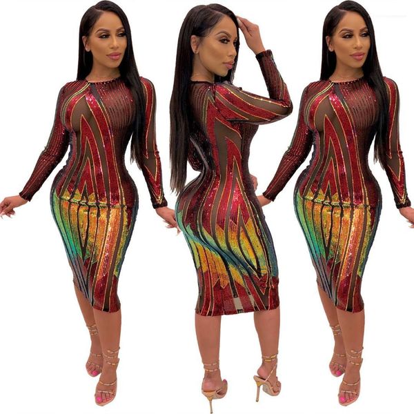 

длинные рукава блестки bodycon платья женский одежда женская 2020 роскошная ночной клуб платье sexy crew neck, Black;gray