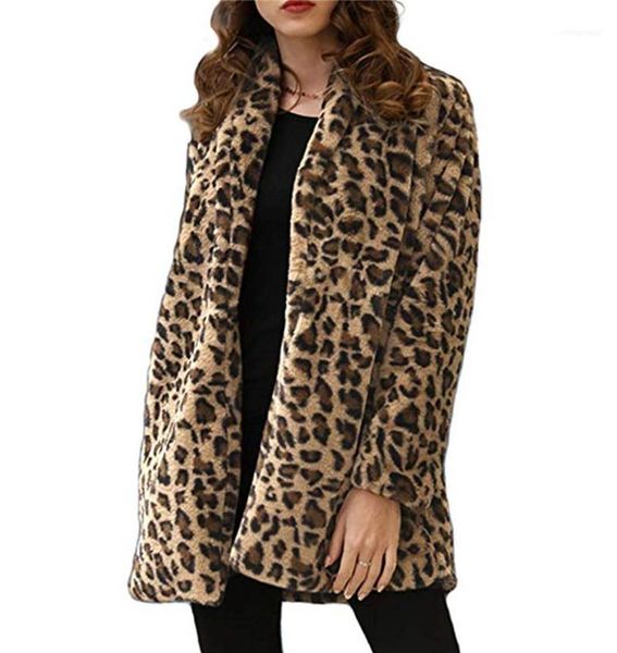 

coats women fur coats winter coats plus size leopard printed loose elegant long sleeved cardigan long thick fashion womens, Black