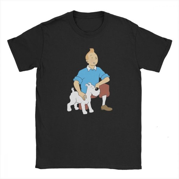 

hkfz tintin adventure cartoon t shirt for men 100% cotton novelty t-shirts crewneck tees short sleeve clothes plus size