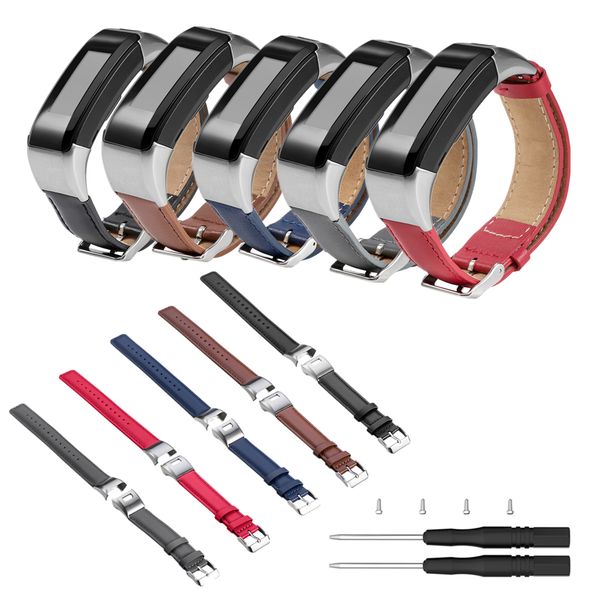 

genuine leather wrist strap watchband for garmin vivosmart hr+ approach x10 x40 gps golf watch classic stainless steel buckle