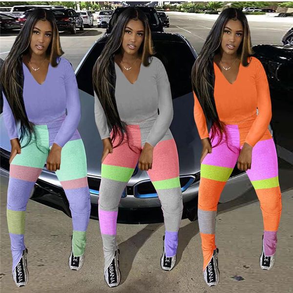 

neck 2pcs sets contrast womens clothing designer dropshipping fashion womens two piece pant casual panelled crew, White