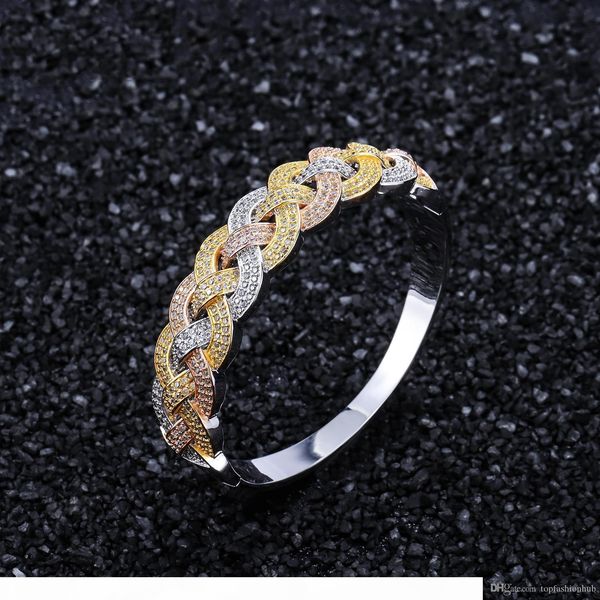 

hip-hop zircon bracelet three color bangle copper jewelry for men and women hot, Black