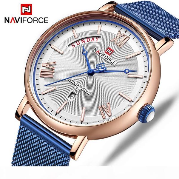 

naviforce 2019 новая мода мужские кварцевые часы для мужчин из нержавеющей стали сетки пояса водонепроницаемый наручные часы relogio мужчина, Slivery;brown
