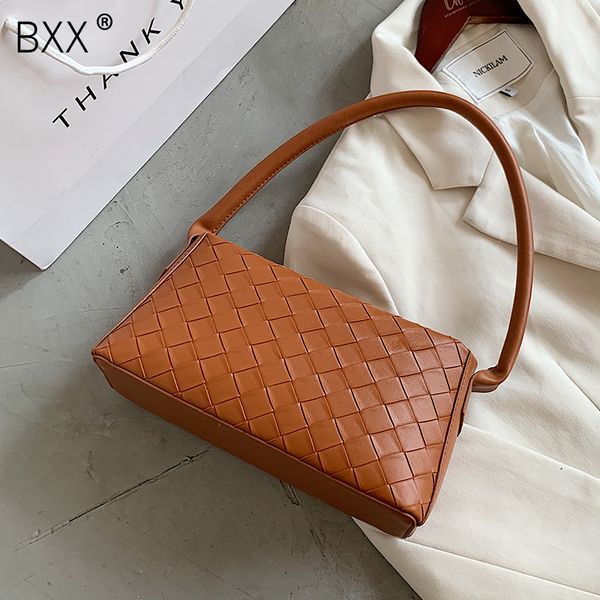 

bxx] retro pu leather bags for women 2020 autumn winter handmade weave fashion bags lady travel shoulder handbags ho122