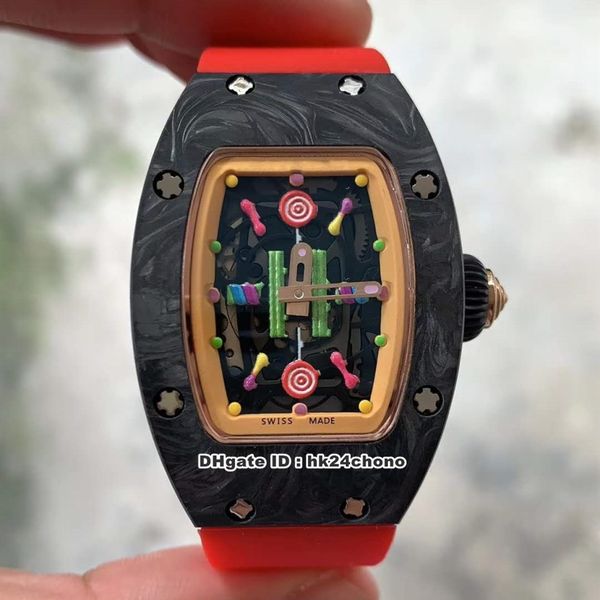 

2020 2 styles luxury rm07-03 litchi carbon quartz tpt miyota automatic womens watch skeleton dial rubber strap ladies watches, Slivery;brown