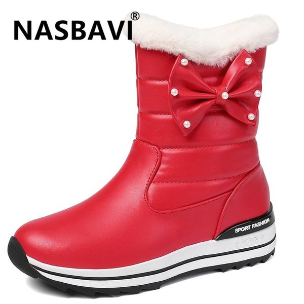 

new sweet women boots 2020 platform warm plush shoes woman waterproof winter boots women butterfly-knot snow boot ladies shoes, Black
