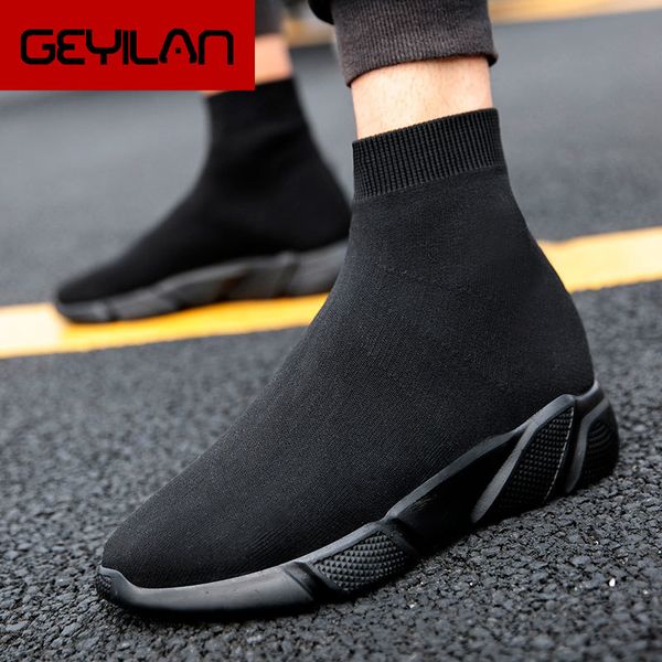

fashion trend couple socks boots shoes high lace up men breathable winter casual shoes schoenen thick soled ankle boots, Black