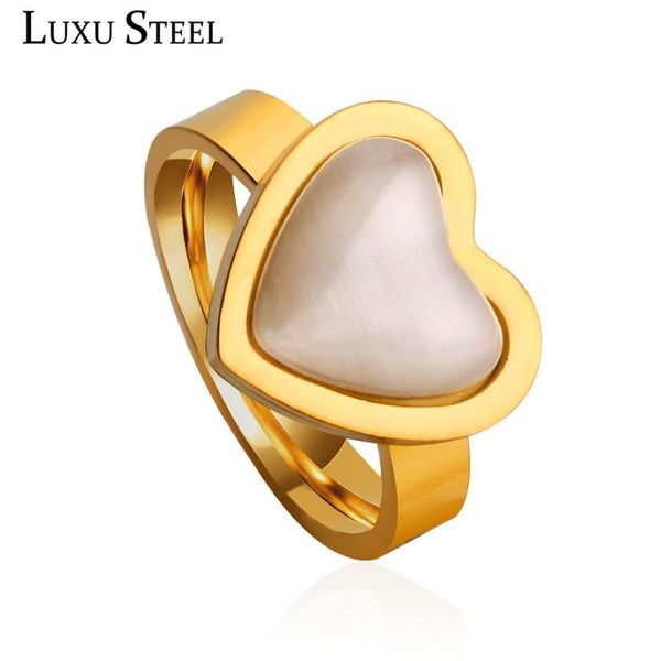 

luxusteel rings for women anillos wedding stainless steel heart opal shape finger rings for women accessories wholesale, Golden;silver
