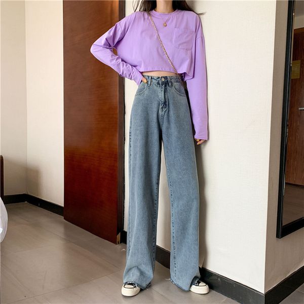 

woman jeans high waist clothes wide leg denim clothing black streetwear vintage quality 2020 fashion harajuku straight pants, Blue
