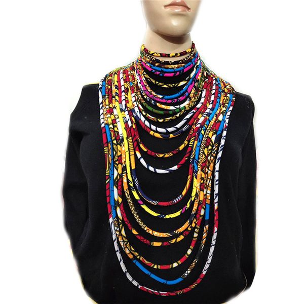 

2020 ankara wax print popular necklace african colorful long necklace for women dashiki fashion, Silver