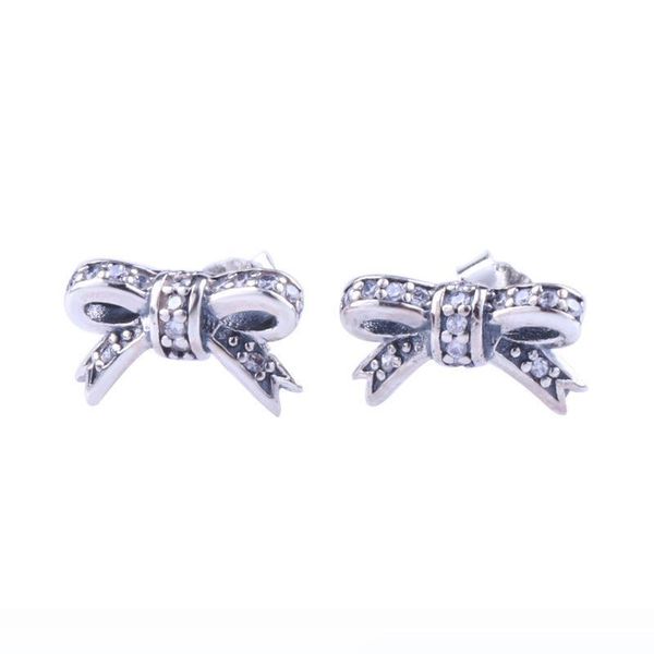 

cute small bow stud earrings women girls cz diamond gift earring 2020, Golden;silver
