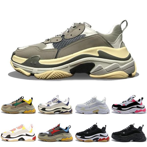 

vintage triple s sneakers for men women green yellow white casual dad shoes tennis increasing sneakers platform size 36-45, Black