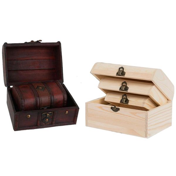 

2pcs large and small wooden storage box retro jewelry box with 3pcs unfinished wooden chest jewelry storage case diy, Pink;blue
