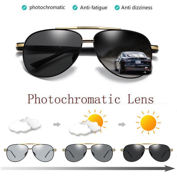 

aluminum magnesium polarized pchromic sunglasses transition chameleon lens pilot round night visionchange black sunglasses, White;black