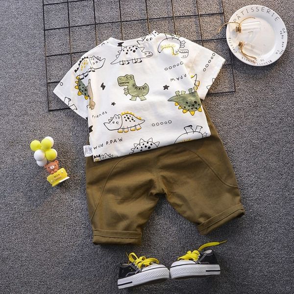 

summer baby clothing sets boy suit infant cotton boys cartoon dinosaur t-shirt+pants outfits kids clothes kg-473, White