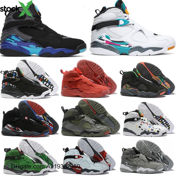 

new 8s quai 54 white aqua reflective bugs bunny south beach olive green red white multicolor bred mens jordon basketball shoes 8, Black