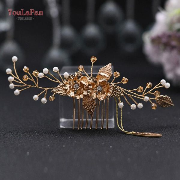 

ueen hp134 golden wedding hair pins pearl bridal hair clips alloy flower comb for wedding accessories for brides, Golden;silver