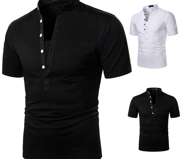 

mens polo shirt 2020 new summer short sleeve turn-over collar slim casual breathable solid color business shirt, White;black