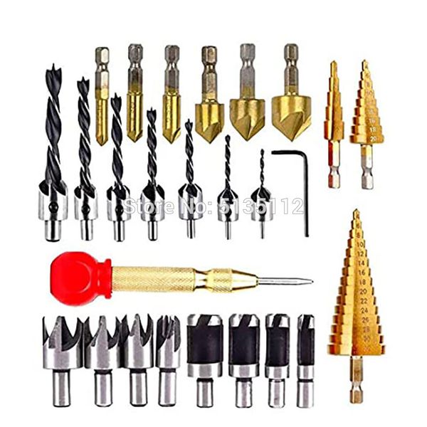 

26pcs counterbore drill stepped pagoda drill center punch titanium-plated chamfering tool woodworking opening combination set