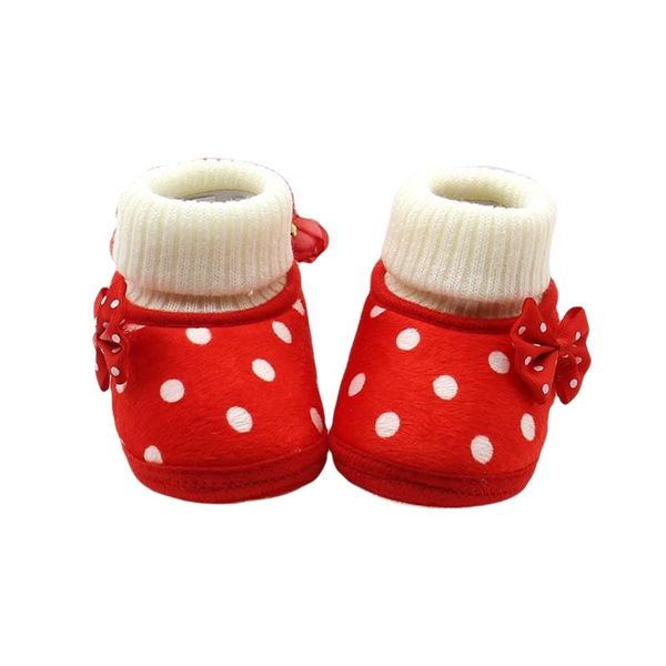 

baby girls cozy fleece booties toddler newborn cute knot bow polka dot print non slip soft winter warm first walker shoes 0-18m, Black;grey