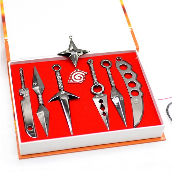 

1 sets amine naruto sword keychain shuriken prop 12cm metal pendant keyrings hatake kakashi kunai keychain cosplay prop, Silver