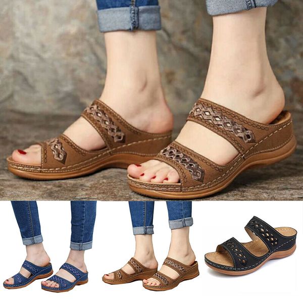 

2020 woman slipper summer wedge sandals platform shoes casual non-slip roman women slipeprs beach flip flops soft ladies shoes, Black