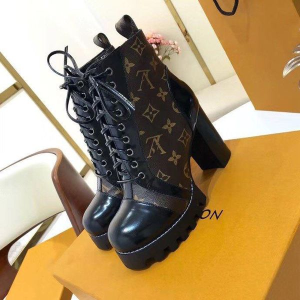 

new brand style beautiful women luxury ankle boots chunky high heel genuine leather leather round toe delivery size 35-40, Black;red