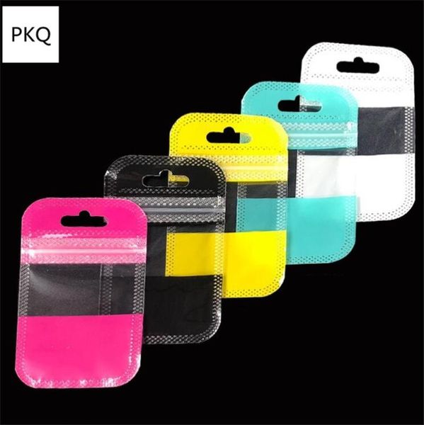 

50pcs mini bag colored clear plastic zipper bag with hang hole jewelry packaging plastic