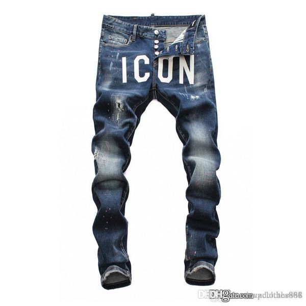 

2020 мужчины s дизайнерские джинсы моды прилив мужской новый черный белый сложные промывной воды микро-упругие тонкие джинсы homme pantalone, Blue