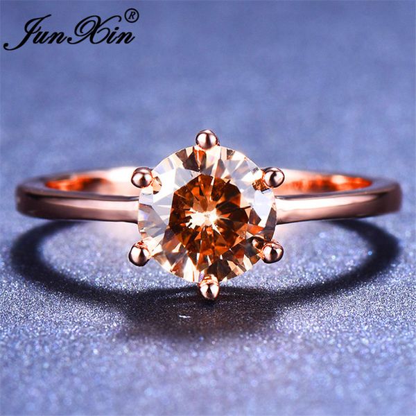 

junxin round multicolor crystal wedding thin rings for women white gold rose gold filled girls white blue fire opal ring jewelry, Golden;silver