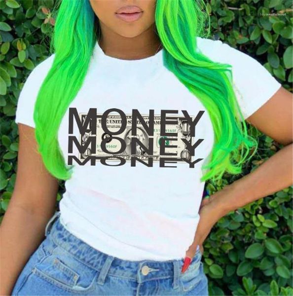 

womens tshirts summer short sleeve o-neck slim ladies casual femme tees money, White