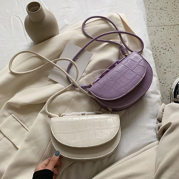 

small stone pattern saddle bags lady pu leather crossbody bags for women 2020 simple shoulder handbags female cross body bag