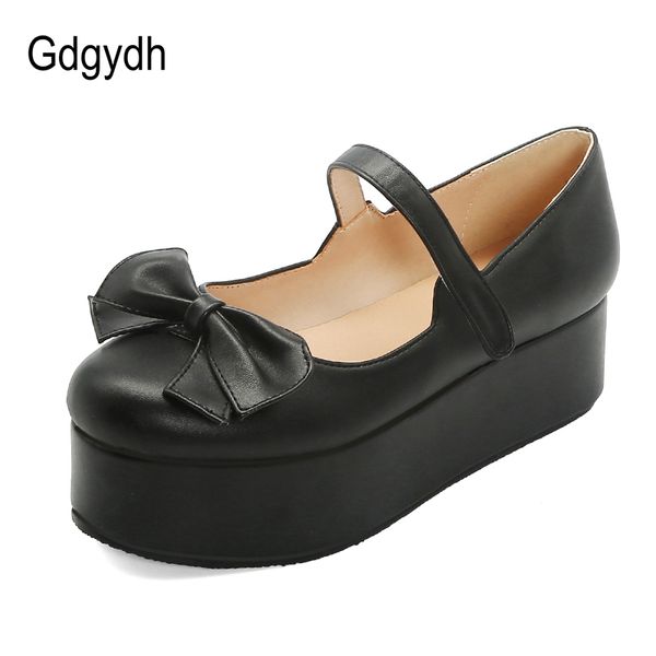 

gdgydh women flat platform shoes 2020 new spring sweet lolita shoes pink red black maid cosplay lolita uniform bows