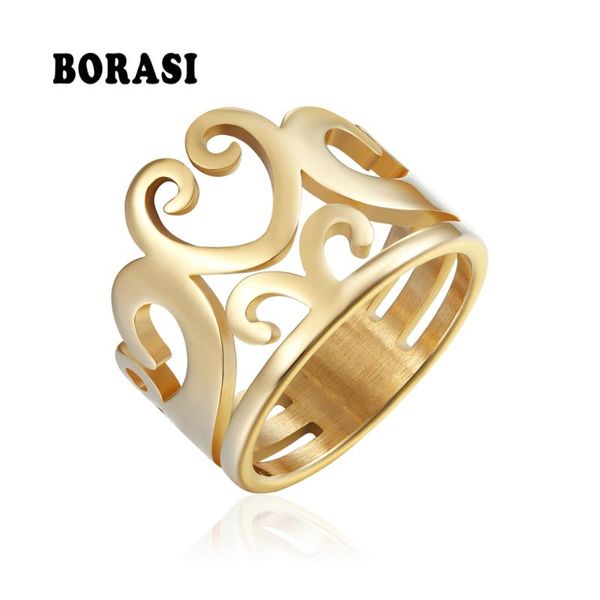 

borasi princess new arrival crown rings for women gold color love heart ring bijoux vintage anel feminino for wedding jewel, Golden;silver