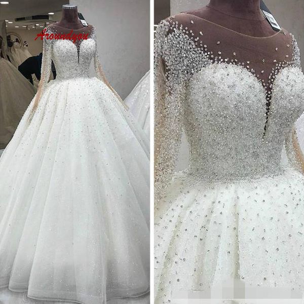 

luxury long sleeve wedding dresses plus size ball gown crystals turkey white ivory women bridal bride gowns dresses, Blue;red